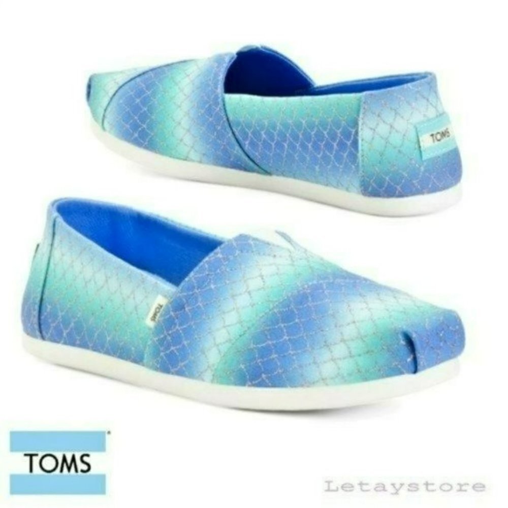 NWT Toms Glitter Mermaid Print Comfort Shoes Casual Slip-on Flats